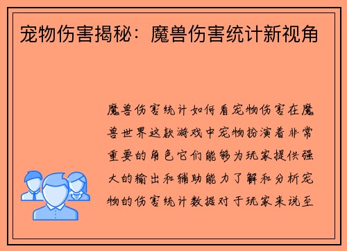 宠物伤害揭秘：魔兽伤害统计新视角